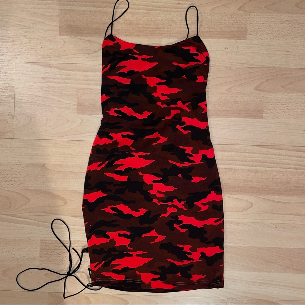 Red Camo Print Mini Dress